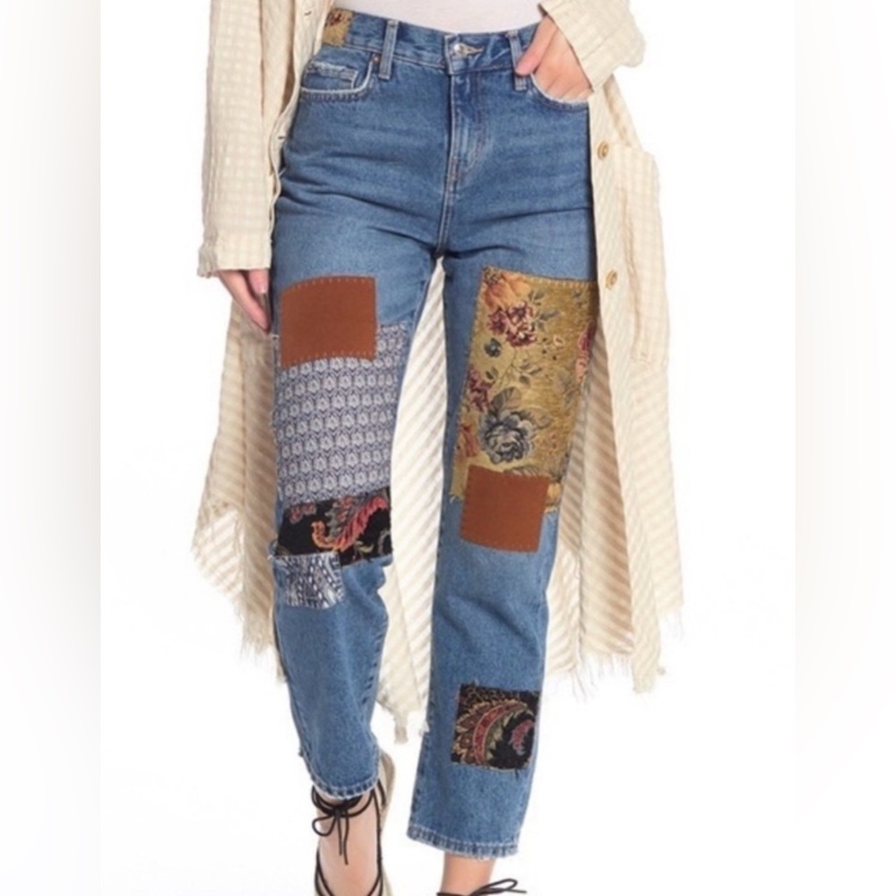 Free People Poppy Patchwork Straight Jeans - Women's Size 27*27 - Blue